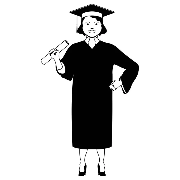 Isolé heureux diplômé femme — Image vectorielle