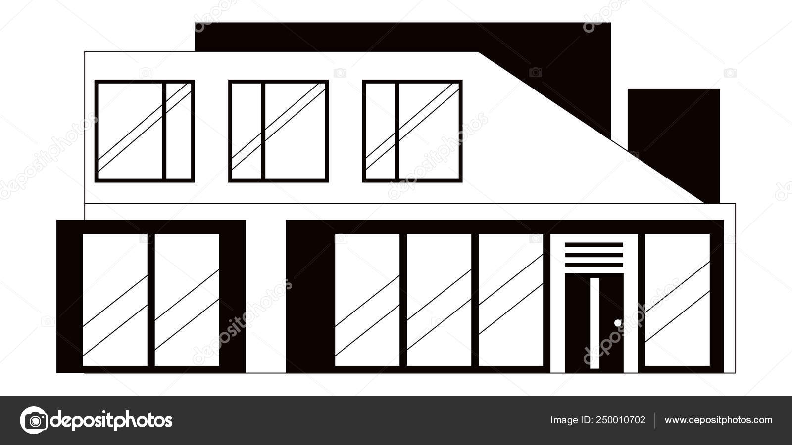 モダンな家の白黒のフロント ビュー ストックベクター C Laudiseno