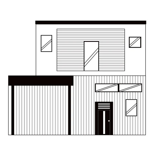 Vista frontal monocromática de una casa moderna — Archivo Imágenes Vectoriales