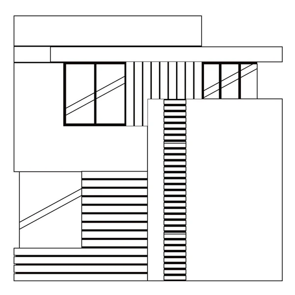 Fekete-fehér elölnézetből modern ház — Stock Vector