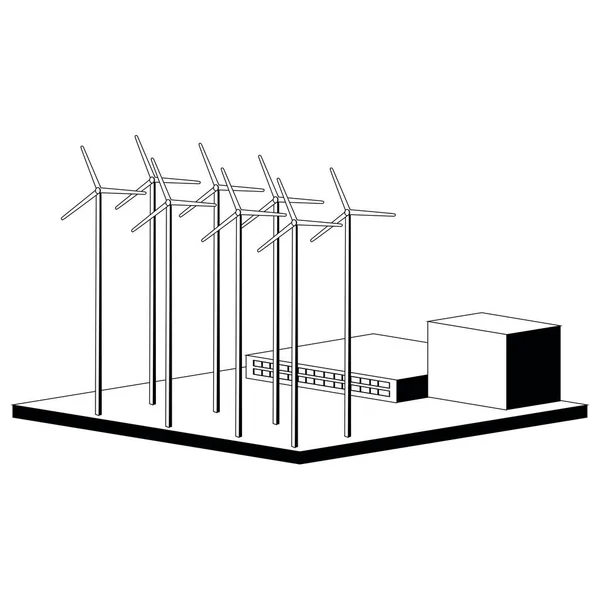 单色风力发电厂 — 图库矢量图片