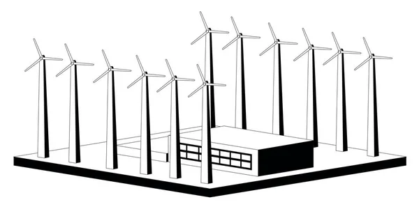 Central eólica monocromática — Archivo Imágenes Vectoriales