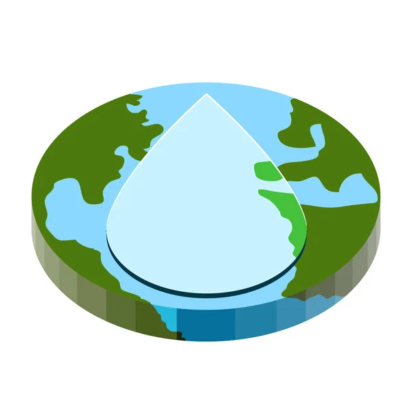 3D επίπεδη σχήμα γη και μια σταγόνα εικονίδιο νερού — Διανυσματικό Αρχείο