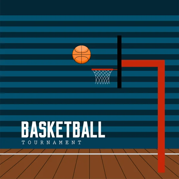 Basketballnetz mit Ball auf einem Holzfeld — Stockvektor