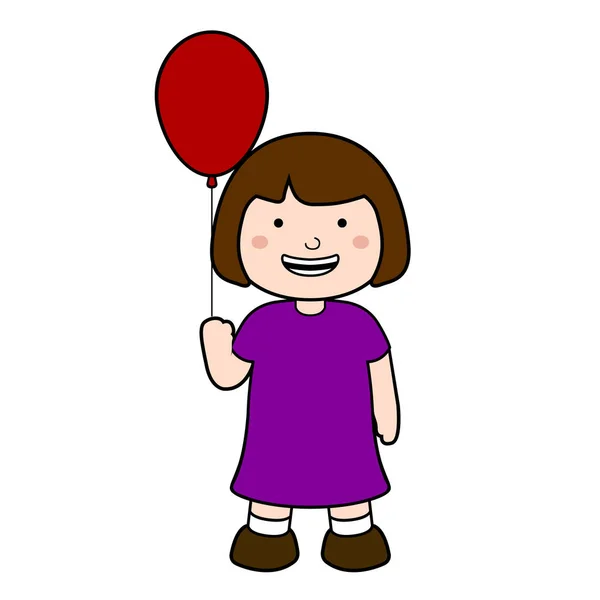 Chica feliz con un globo rojo — Archivo Imágenes Vectoriales