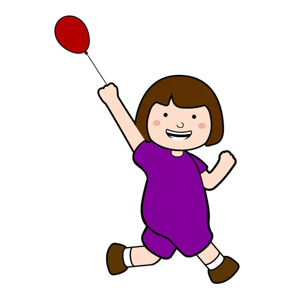 Chica feliz corriendo con un globo — Vector de stock