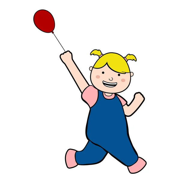 Chica feliz corriendo con un globo — Archivo Imágenes Vectoriales