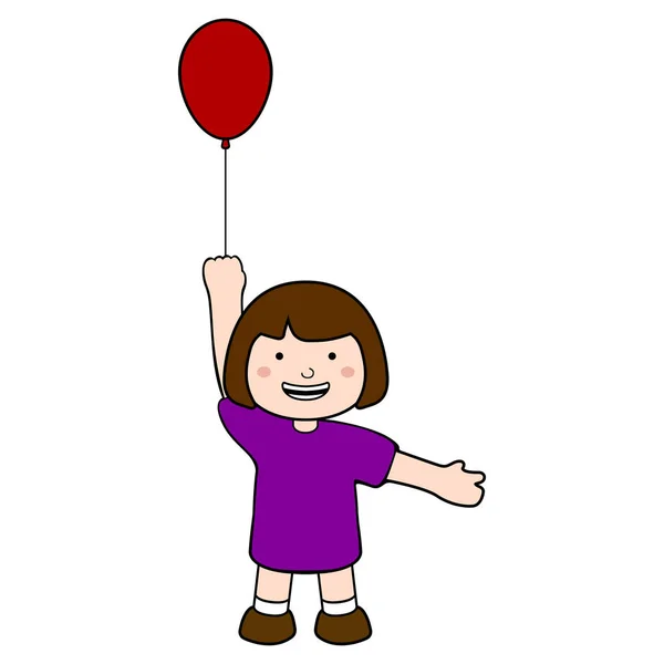 Gadis Bahagia Dengan Balon Merah - Stok Vektor