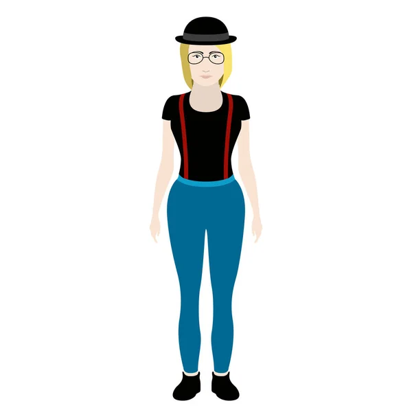 眼鏡と帽子を持つ孤立したヒップスターの女の子 — ストックベクタ