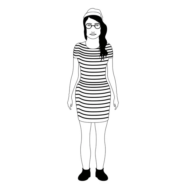 Isolerad hipster flicka med glasögon och en hatt — Stock vektor