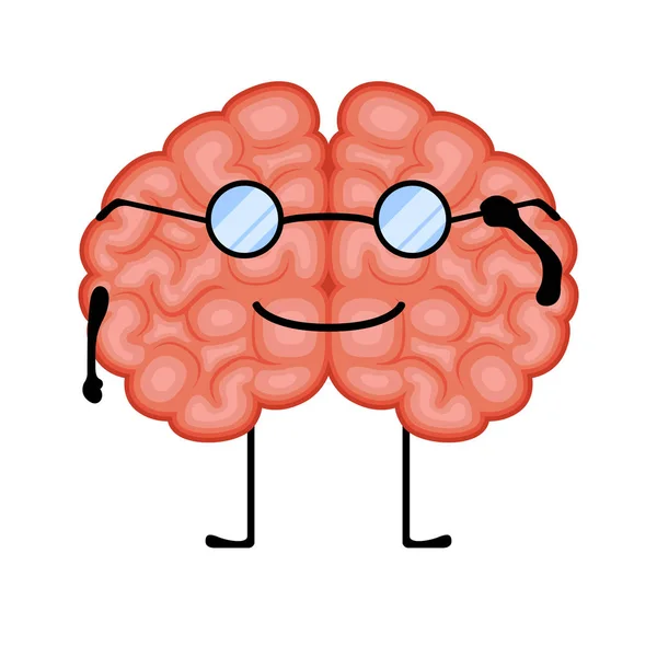 Desenhos animados cerebrais felizes com óculos —  Vetores de Stock