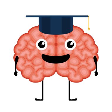 Bir mezuniyet kapağı ile Mutlu beyin karikatür