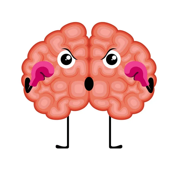 Isolerad hjärna tecknad med boxningshandskar — Stock vektor