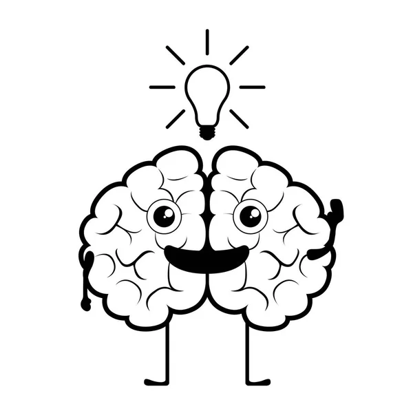 Desenhos animados do cérebro feliz com uma lâmpada ideia —  Vetores de Stock