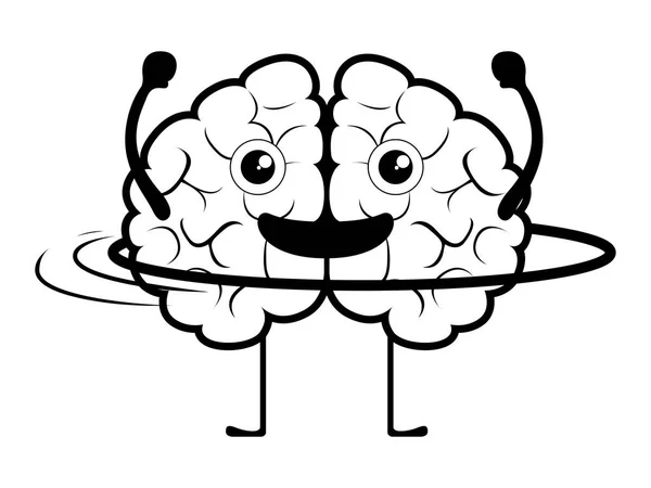 Feliz cerebro de dibujos animados haciendo bucles hula — Vector de stock