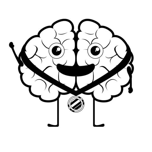 Desenhos animados cerebrais felizes com uma medalha vencedora —  Vetores de Stock