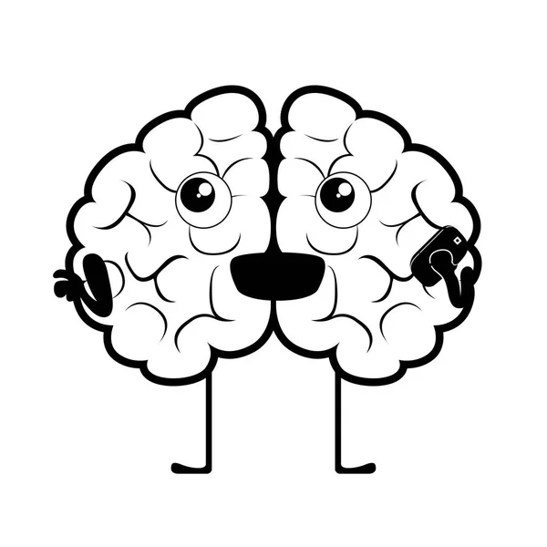 Szczęśliwy mózg kreskówka z smartphone — Wektor stockowy