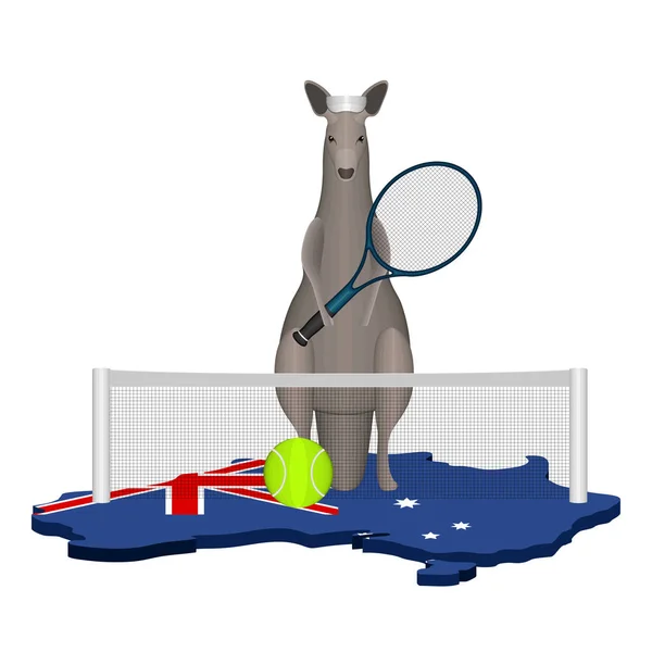 Καγκουρό που παίζει τένις σε χάρτη — Διανυσματικό Αρχείο