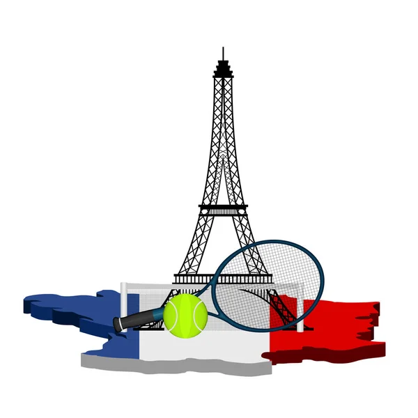 Tour Eiffel avec objets de tennis — Image vectorielle