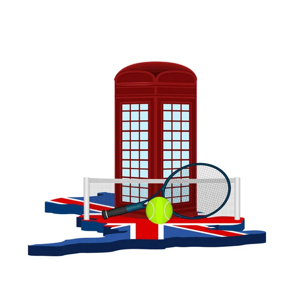 London Telefonzelle mit Tennisobjekten — Stockvektor