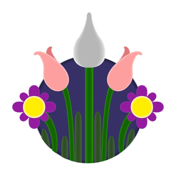 Buquê de flores isoladas em uma moldura de círculo —  Vetores de Stock