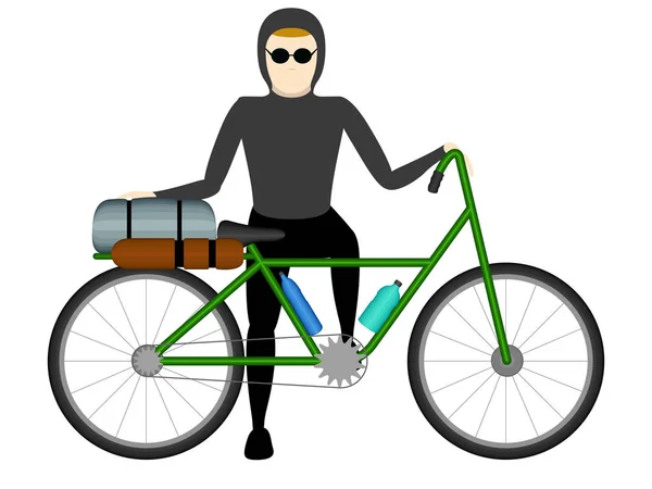 Turista de bicicleta masculino aislado — Vector de stock