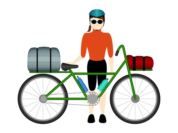 İzole kadın bisiklet turist — Stok Vektör