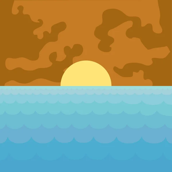 Paisaje marino hermoso aislado con ilustración del atardecer — Vector de stock