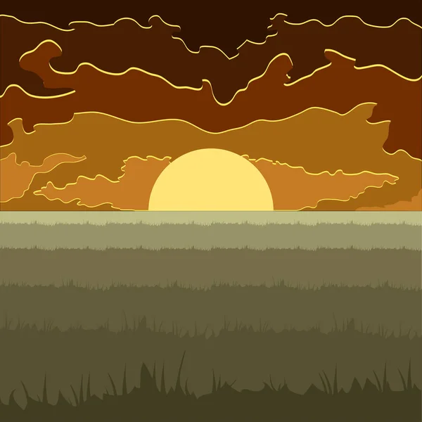 Paisaje marino hermoso aislado con ilustración del atardecer — Vector de stock