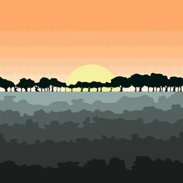 Isolerad vacker Seascape med solnedgång illustration — Stock vektor