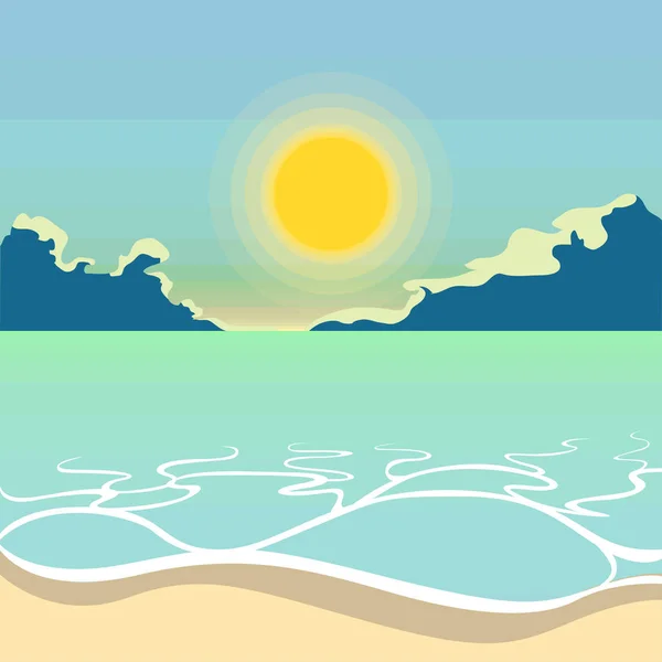 Isolated beautiful seascape with sunset illustration — Stock Vector