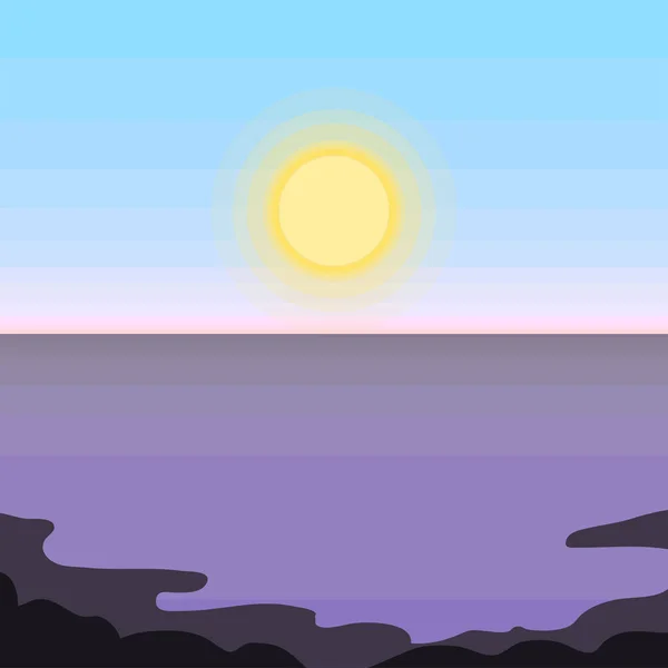 Paisaje marino hermoso aislado con ilustración del atardecer — Vector de stock