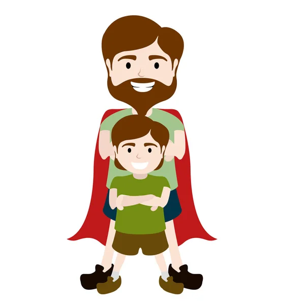 Personaje aislado de un súper padre con un chico — Vector de stock