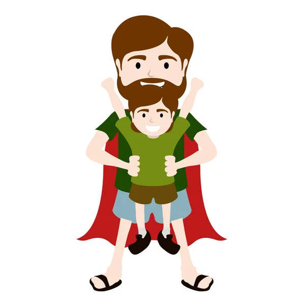 Απομονωμένος χαρακτήρας ενός σούπερ μπαμπά με ένα αγόρι — Διανυσματικό Αρχείο