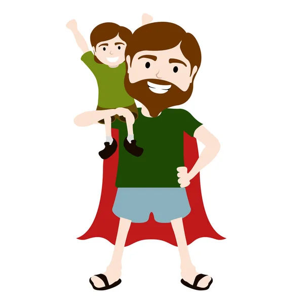 Personaje aislado de un súper padre con un chico — Vector de stock