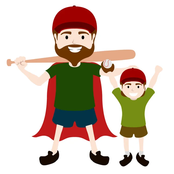 Super papa personnage jouer au baseball avec un garçon — Image vectorielle