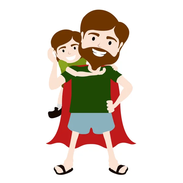 Personaje aislado de un súper padre con un chico — Vector de stock