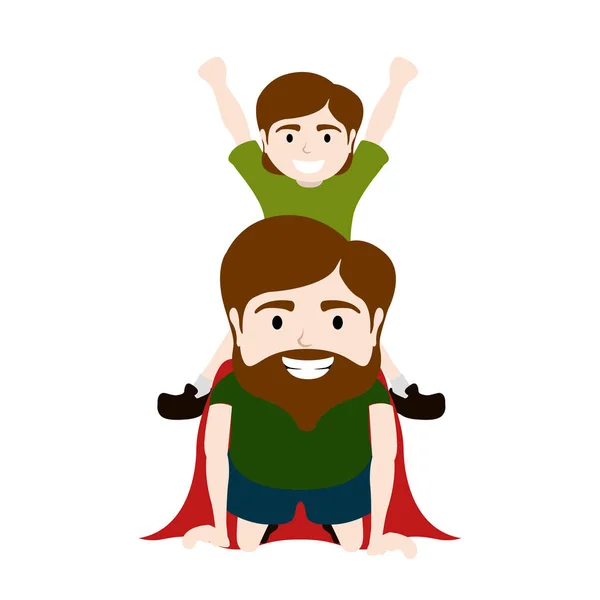 Personaje aislado de un súper padre con un chico — Vector de stock