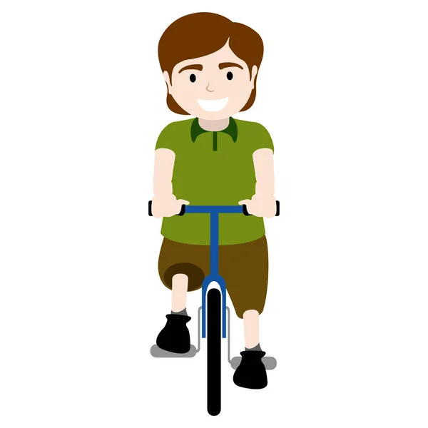 Isolato felice ragazzo in sella a una bicicletta blu — Vettoriale Stock