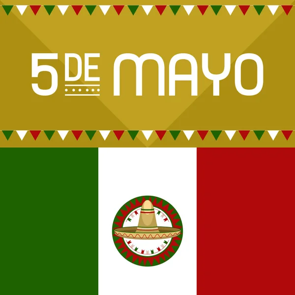 Cinco e Mayo poszter egy kalap és zászló — Stock Vector