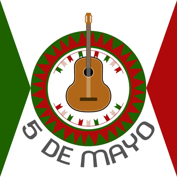 Cinco de mayonez posteri ve gitar. — Stok Vektör