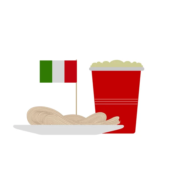 प्लास्टिक कप में बीयर के साथ पास्ता का कॉम्बो — स्टॉक वेक्टर