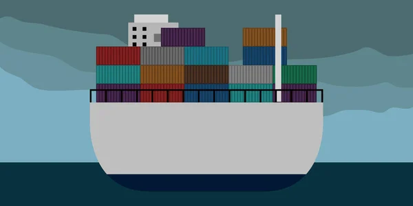 Μπροστινή όψη ενός φορτηγού πλοίου σε ένα τοπίο — Διανυσματικό Αρχείο