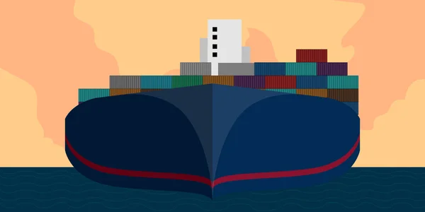 Bir manzara içinde bir kargo gemisinin ön görünümü — Stok Vektör