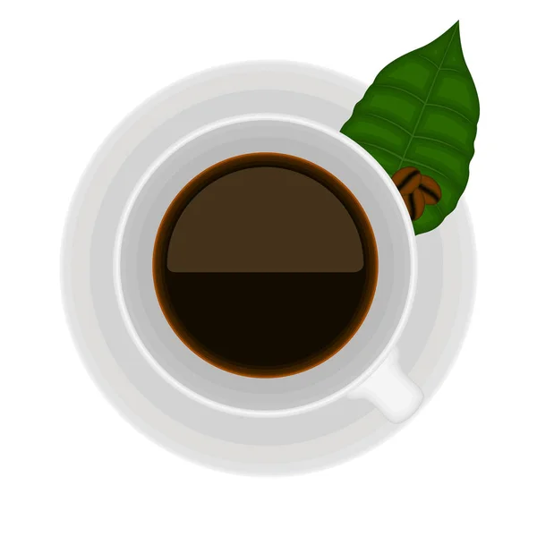 Widok z góry na filiżankę kawy z liściem — Wektor stockowy