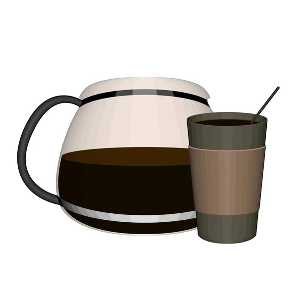 Geïsoleerde koffiepot en plastic beker — Stockvector