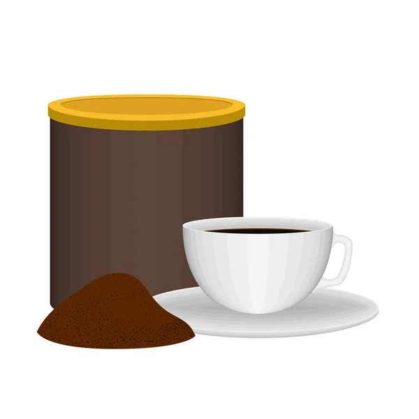 Куча молотого кофе с чашкой и контейнером — стоковый вектор