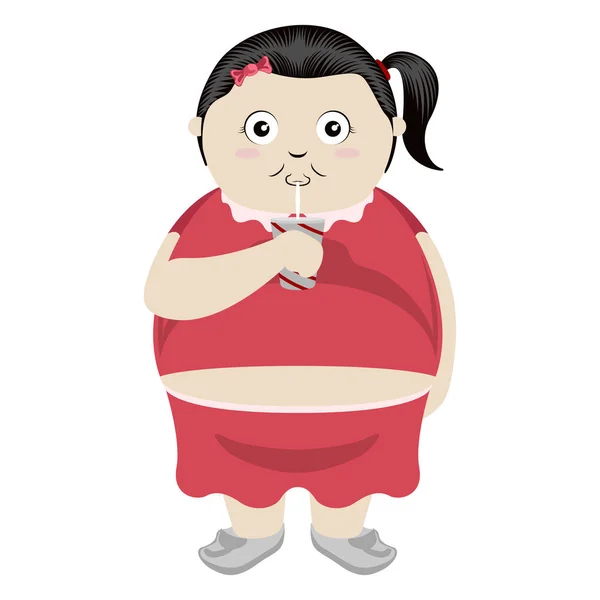 Gadis gemuk minum soda - Stok Vektor