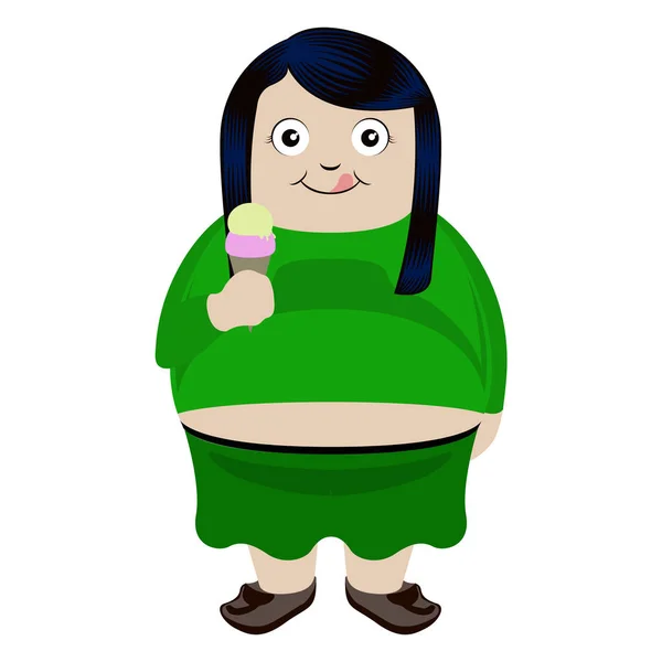 Chica gorda comiendo un helado — Vector de stock