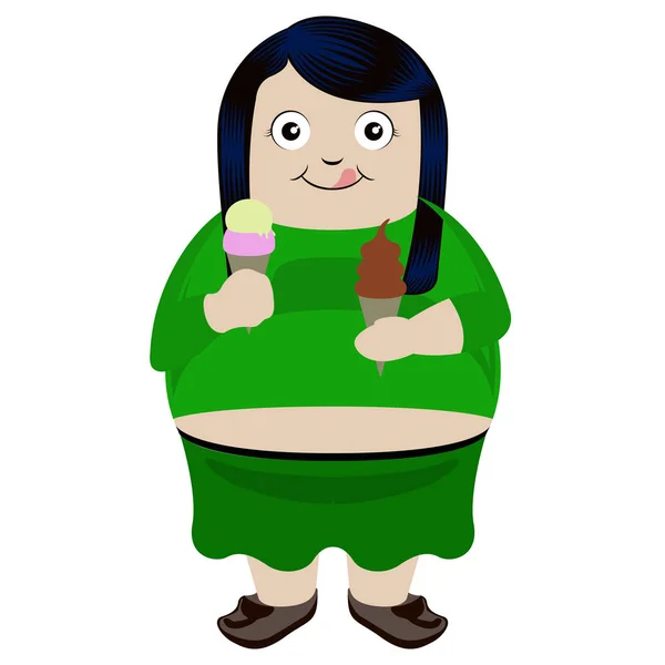 Chica gorda comiendo un par de helados — Archivo Imágenes Vectoriales